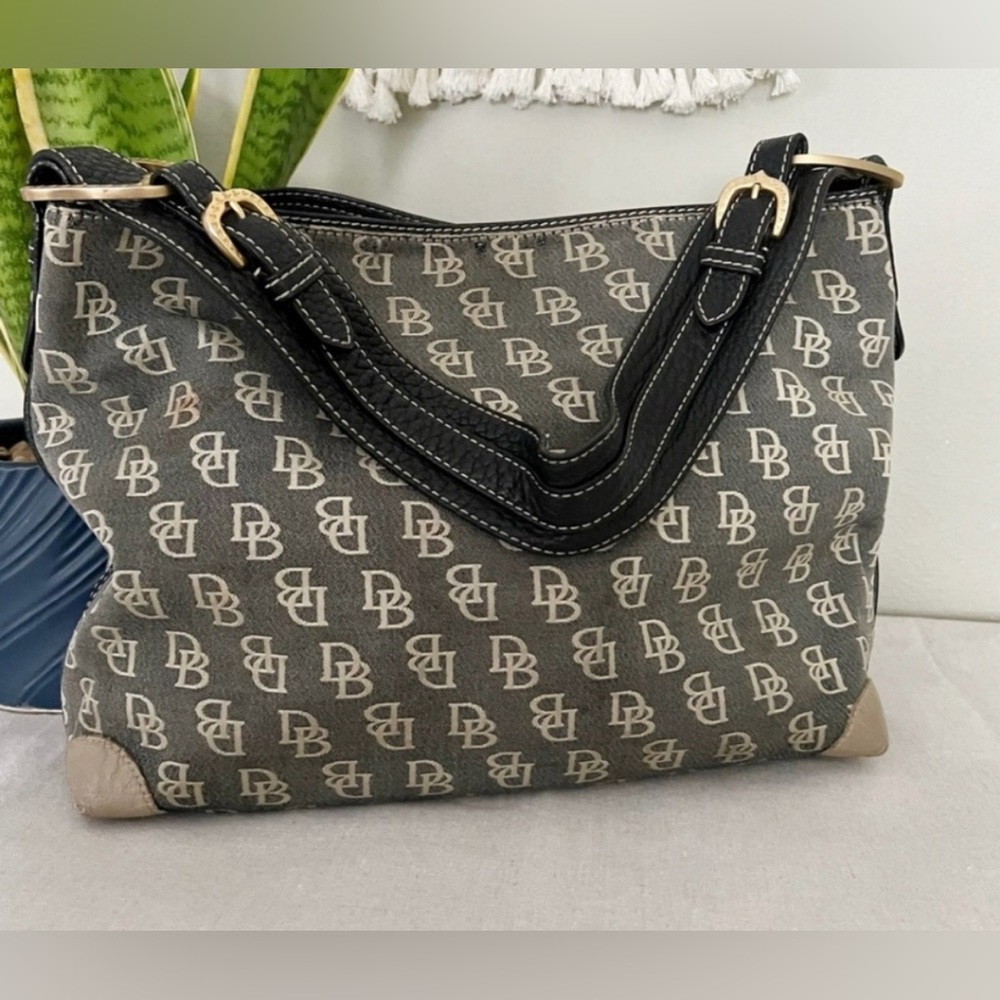DOONEY & BOURKE Grey Canvas Monogra Shoulder Bag EUC!